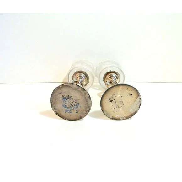 Pairpoint Silver Plate Cherub Votive Holders with Etched Glass PAIR - Picture 7 of 9